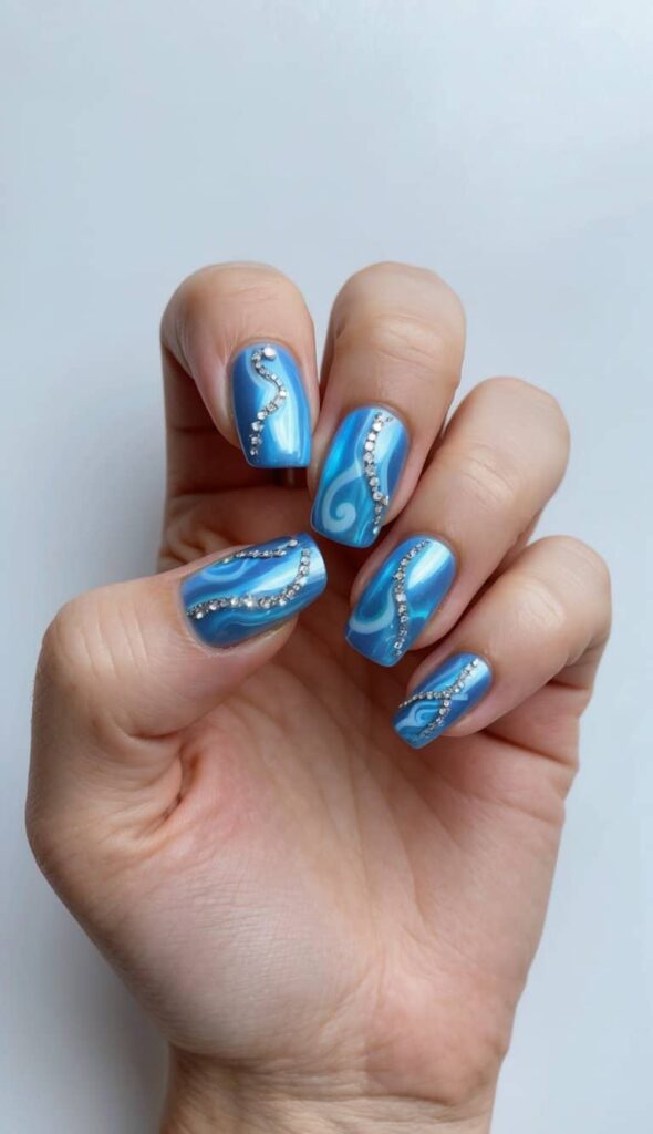 square shaped blue nails