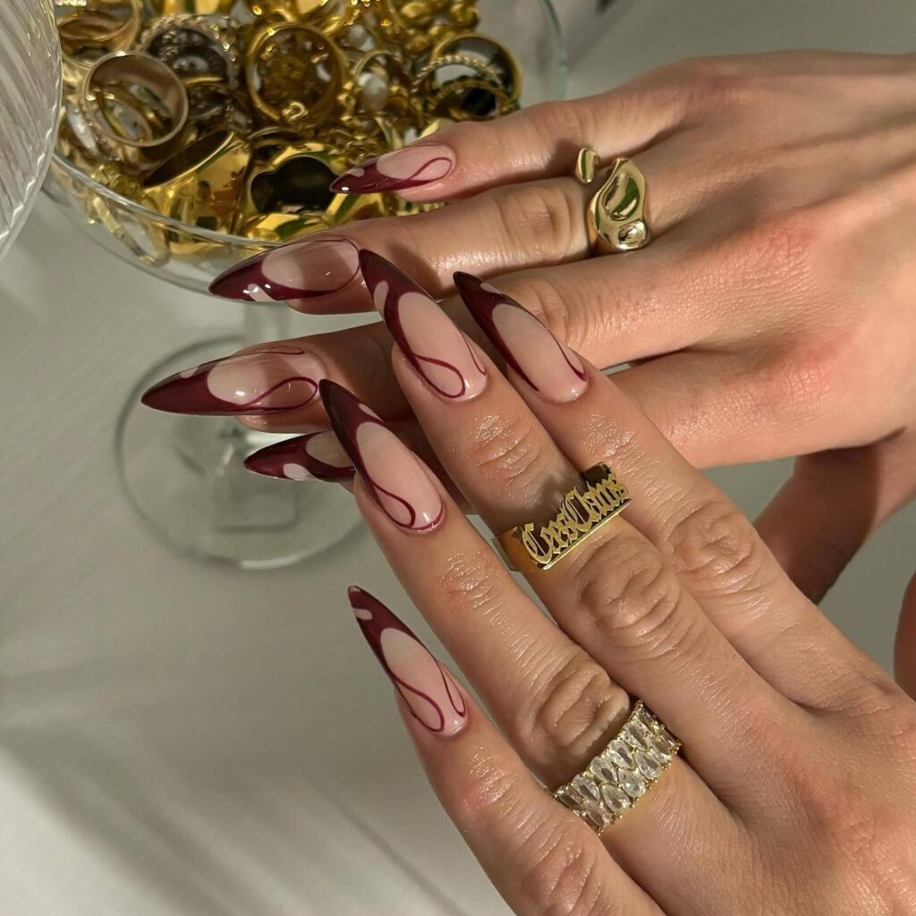 stiletto swirl nails