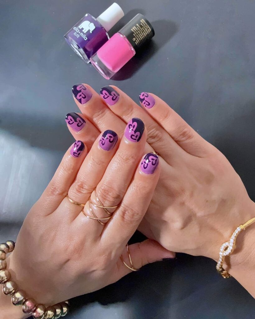 Colorblock valentines nail art on short nails