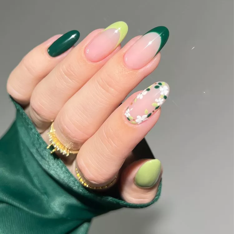 Emerald green and lime green french tip nails
