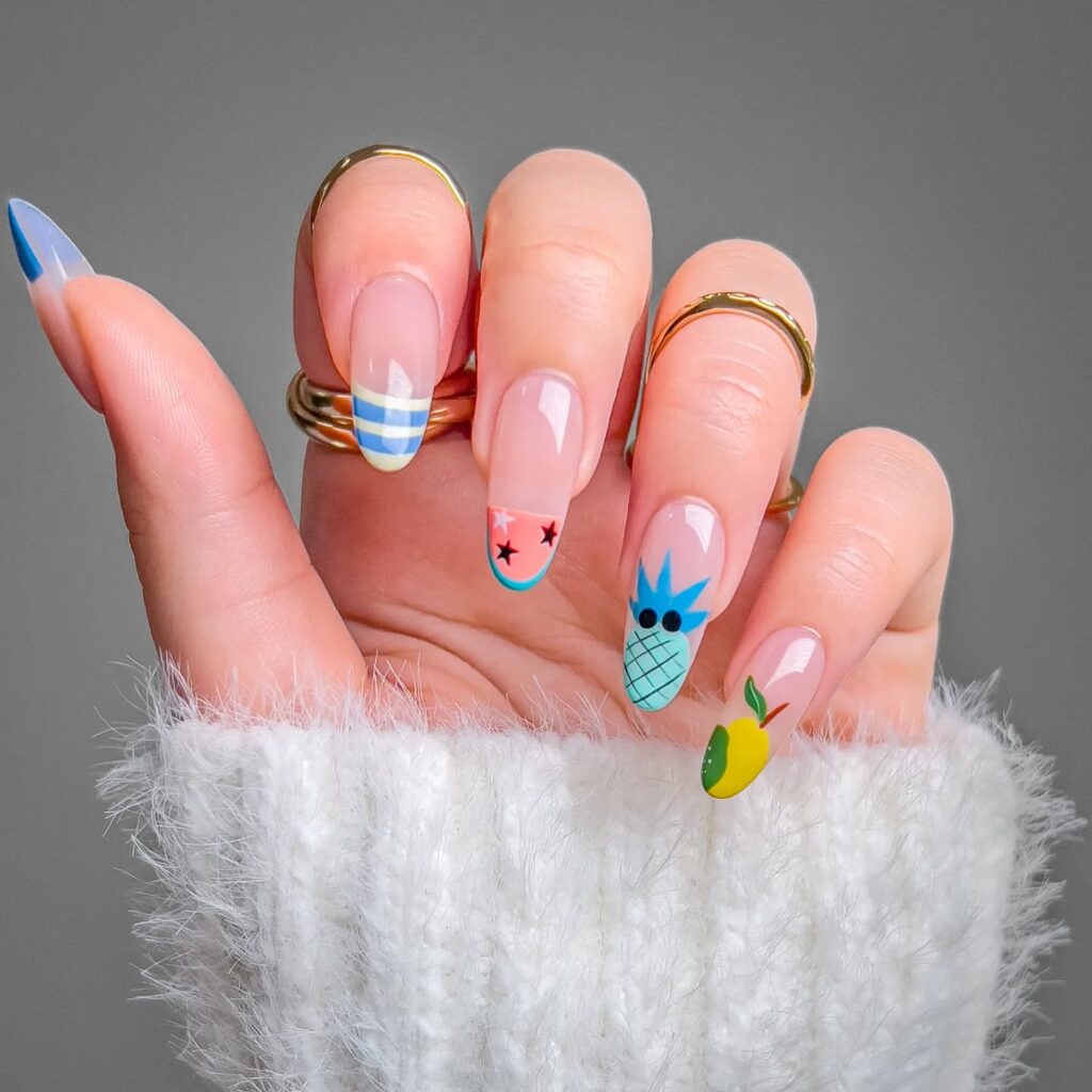 Pineapple nail designs on almond nails