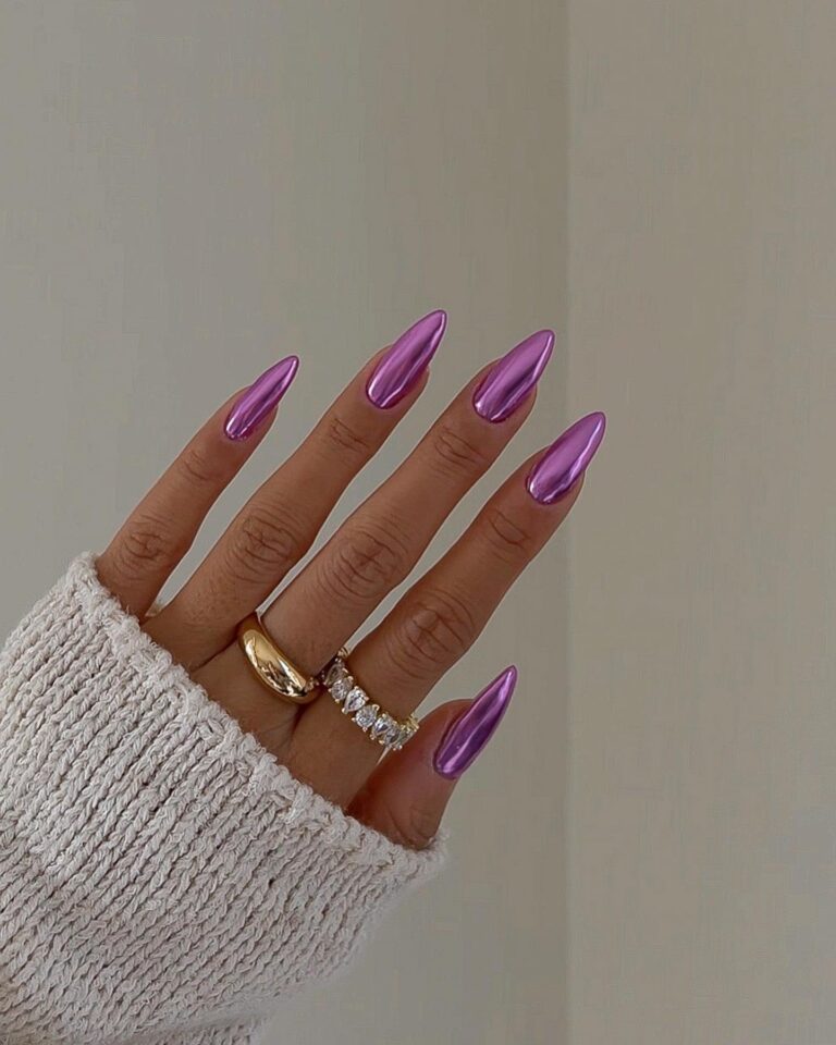 Purple chrome nail design