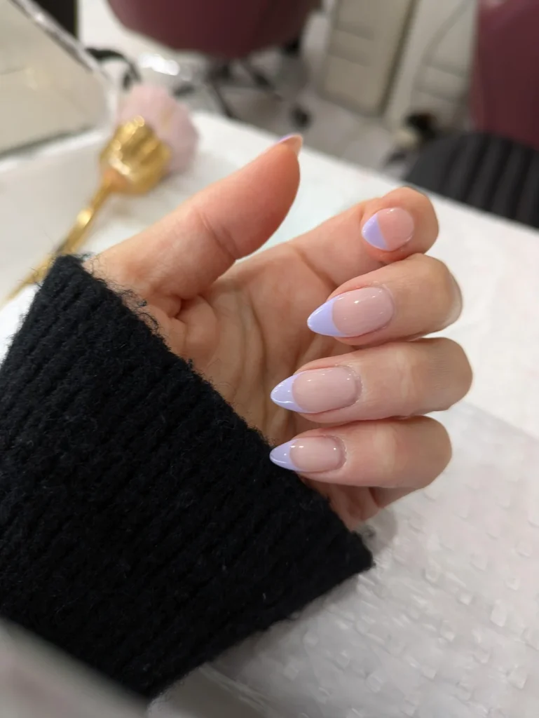 lilac purple french tip almond nails