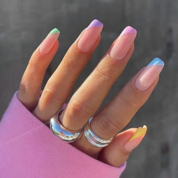 Coffin shaped pastel french tip nails
