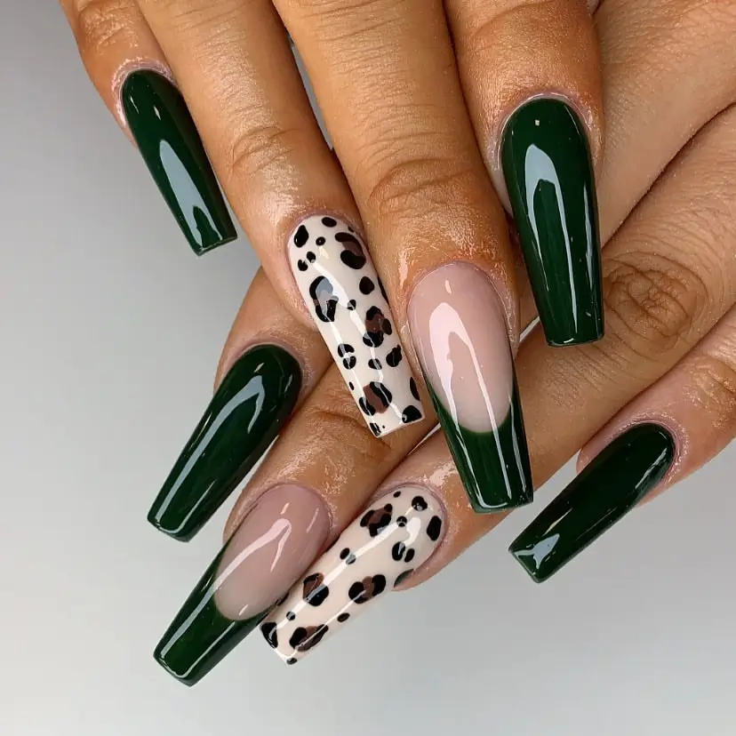 Emerald Green Tips with Leopard Print Base
