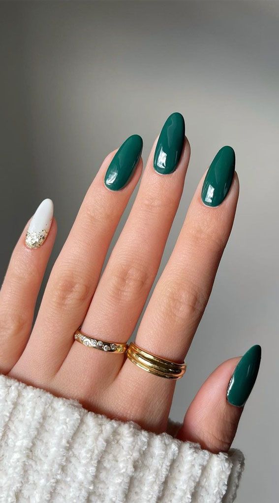 Green and white nail design