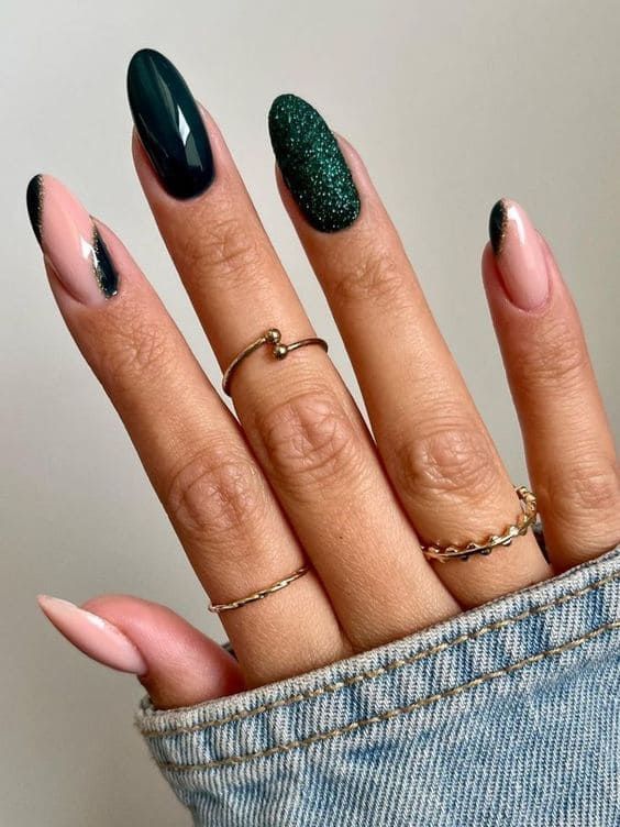 Green glittery nails