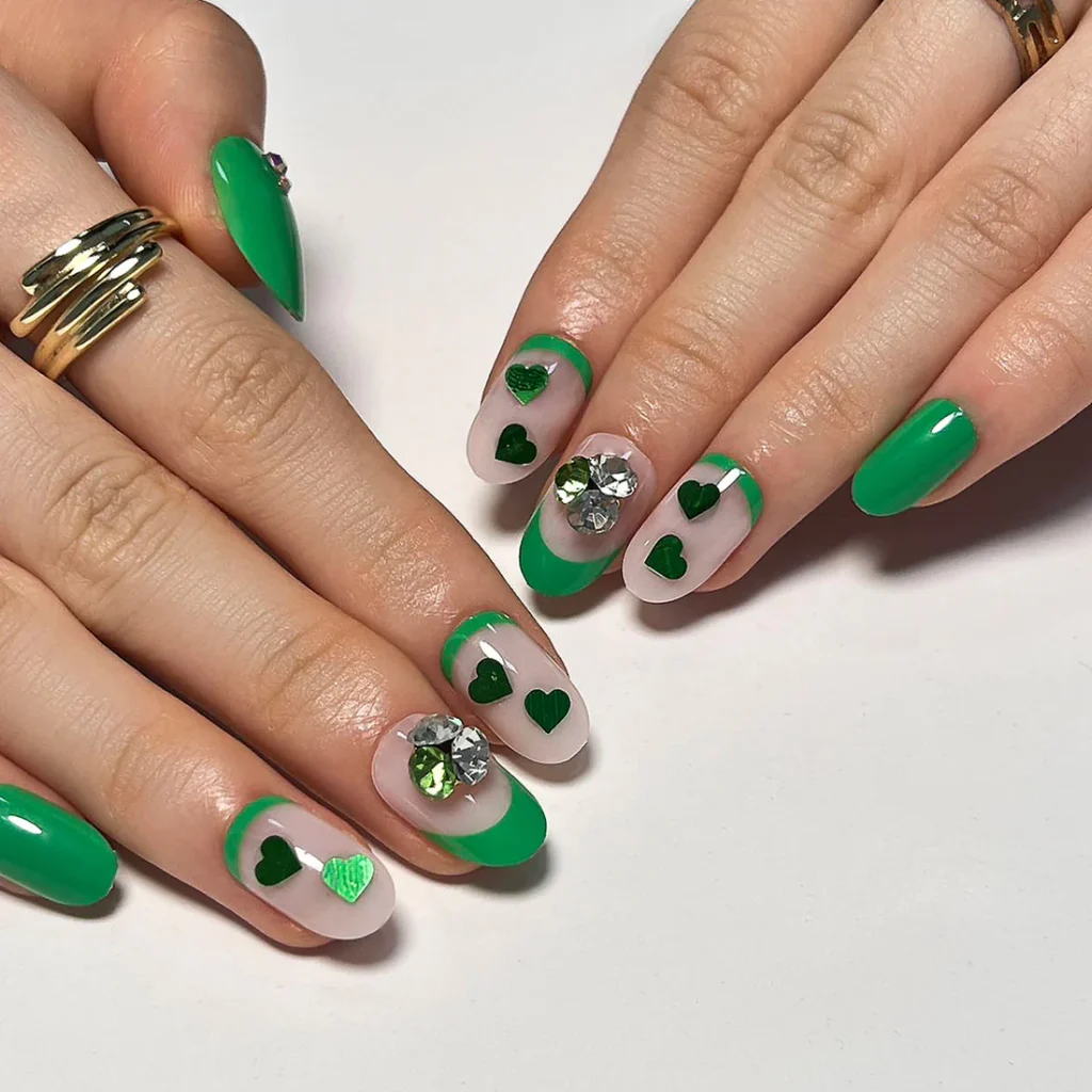 Green heart nails