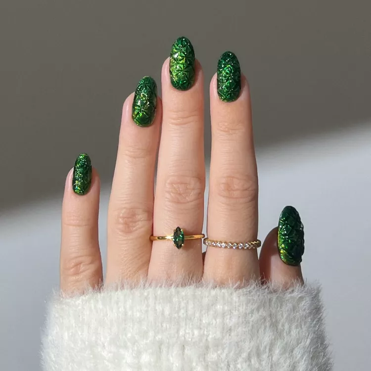 Green snake print nails