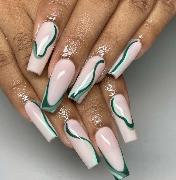Green swirl nail designs