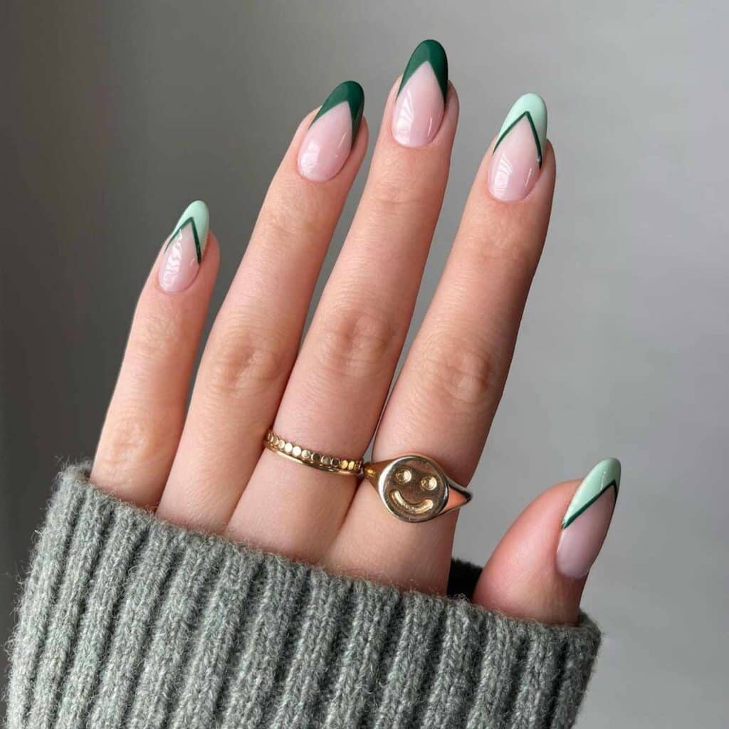 Light and dark green nails with line