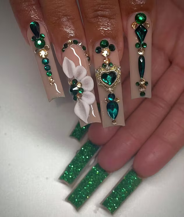 Green Nails with studs