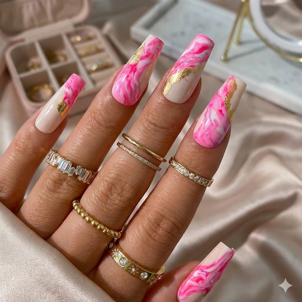 Pink Marble Nail Design