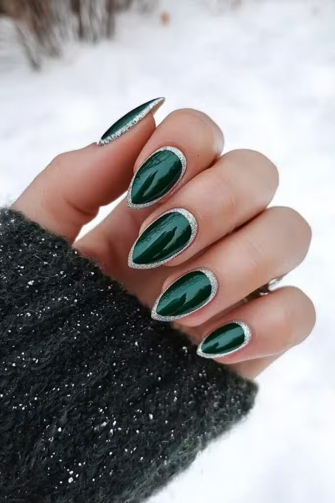 Silver outline green nails