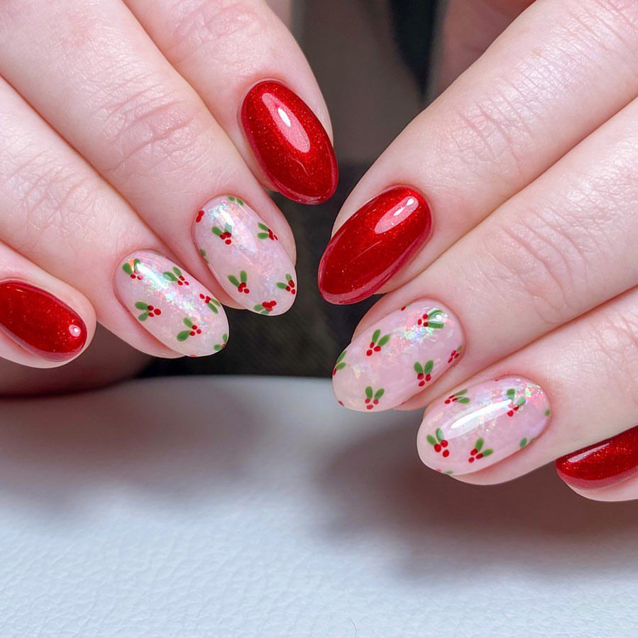 Red and green glittery gel nails