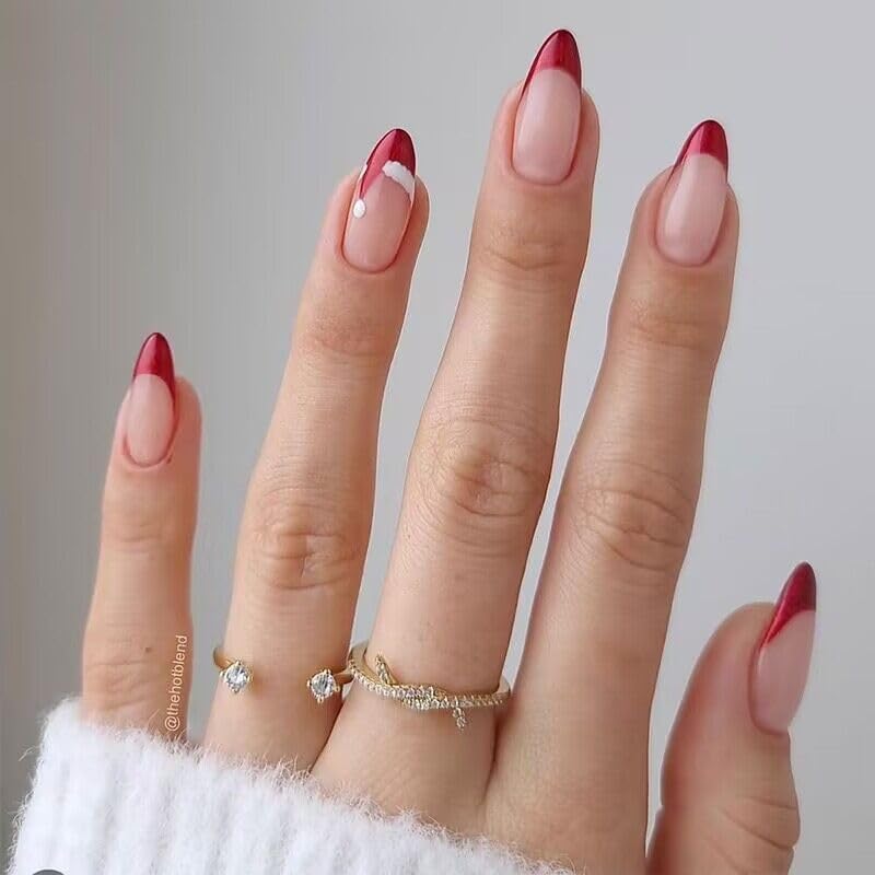 Almond Nails with Cute Christmas Hat Designs