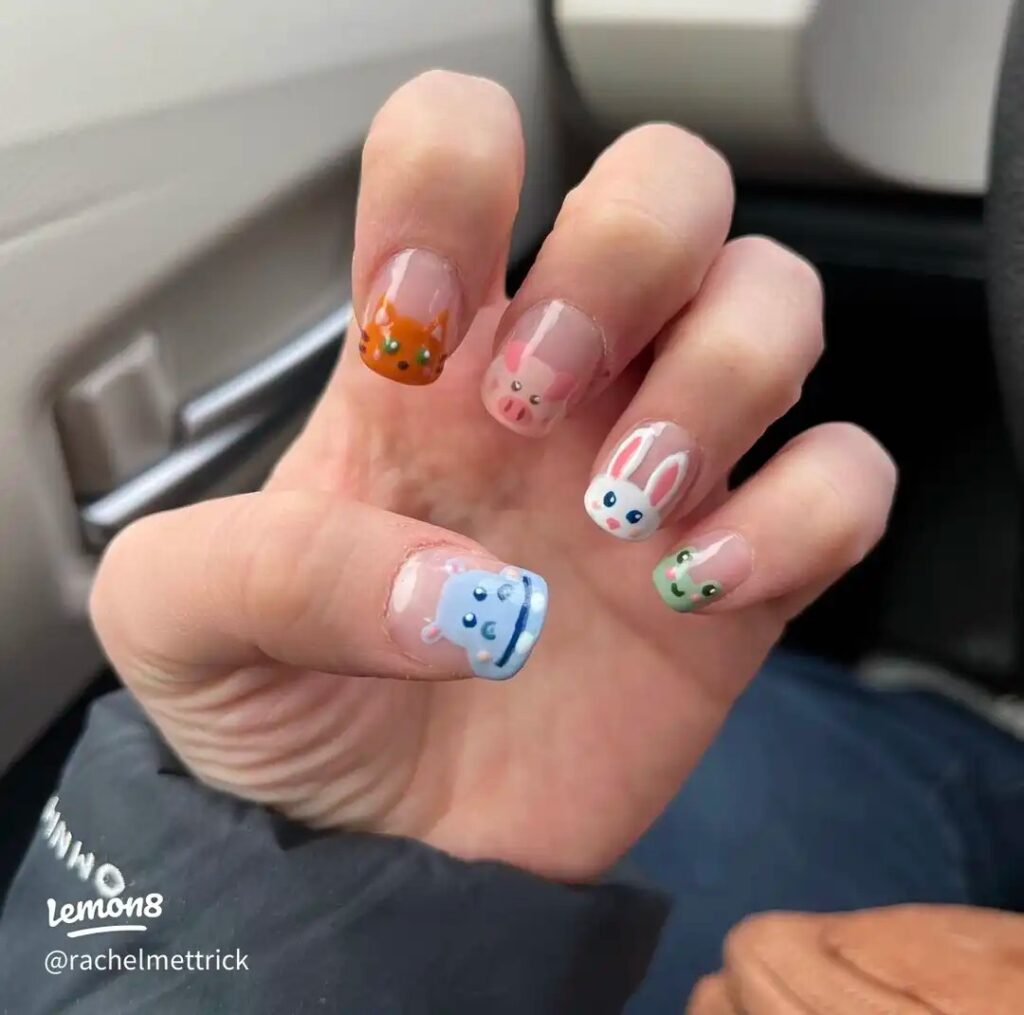Assorted cute animal faces on nails