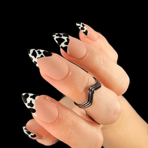 Black and white french tip cow print nails