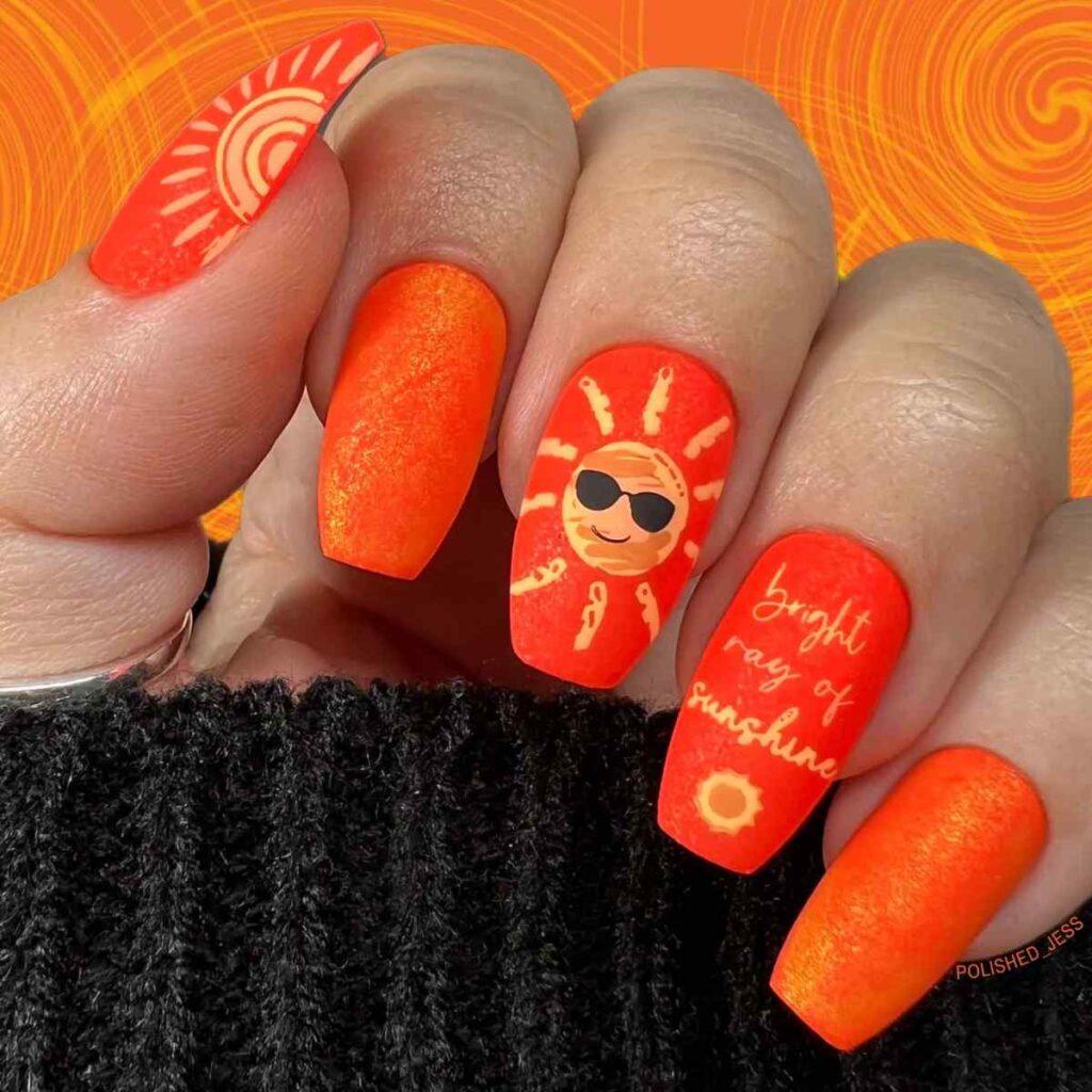 Cool nail art; sun with glasses