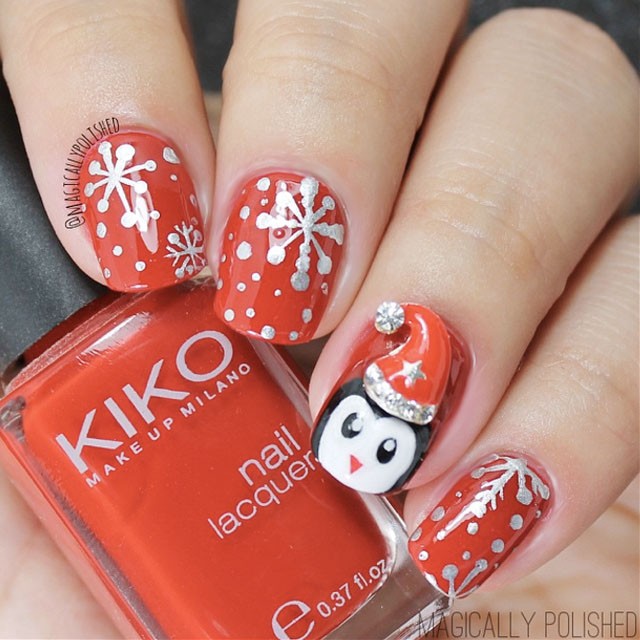 Cute Penguin Christmas nail design
