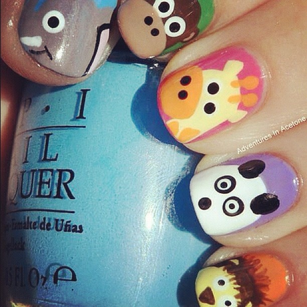 Cute animal faces nail art designs