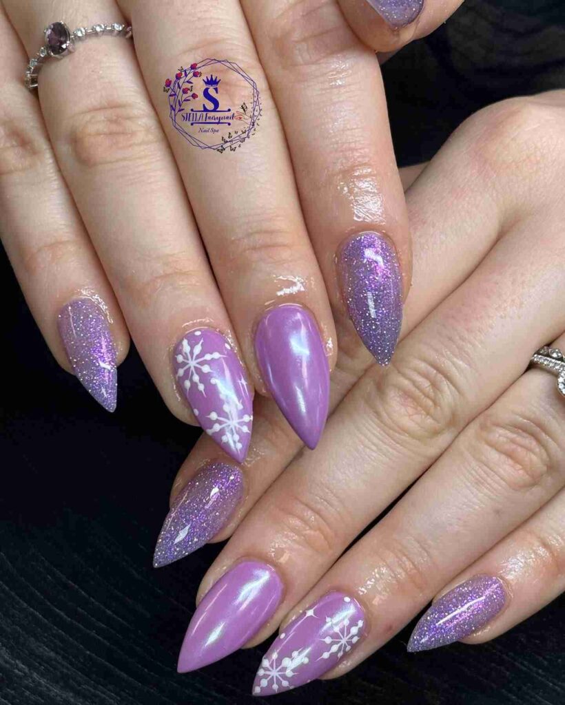 Dark purple glitter butterfly nails