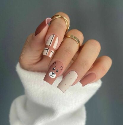 Matte brown teddy bear manicure