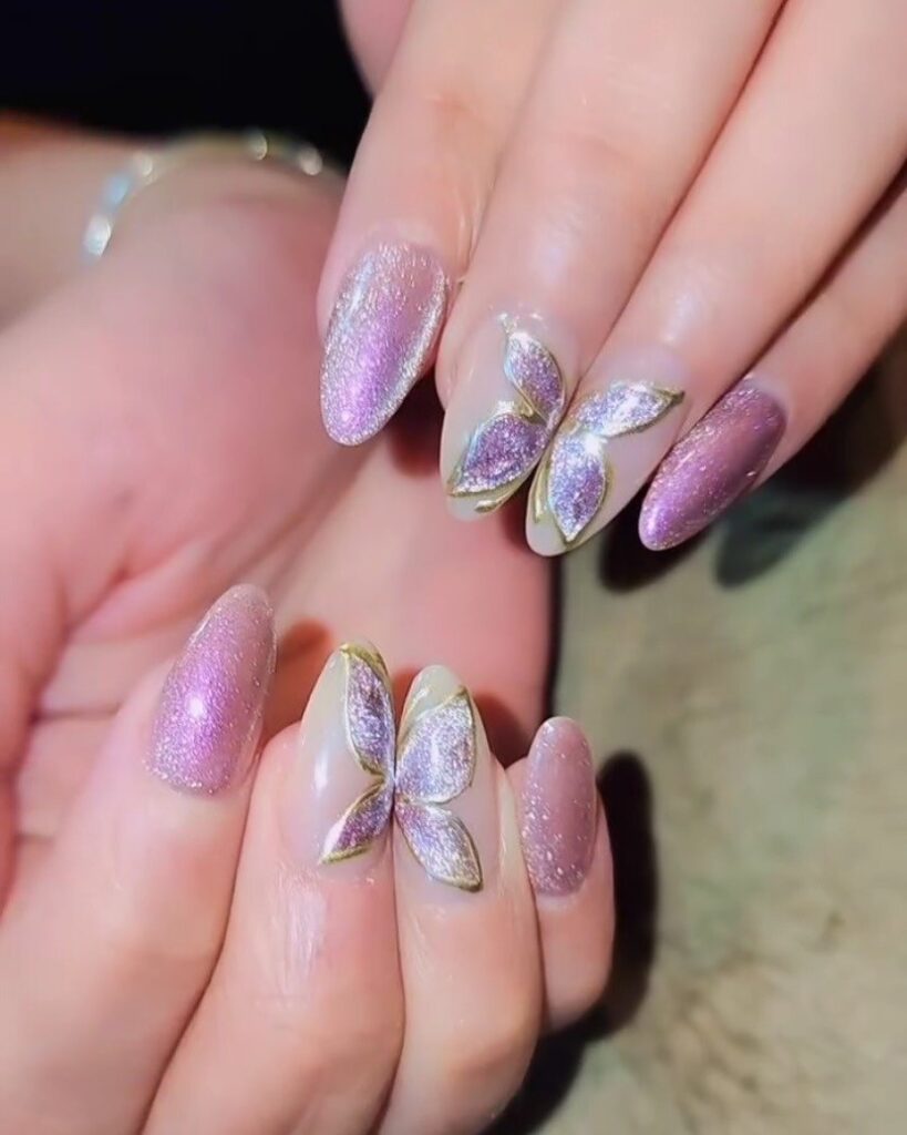 Ombre purple glitter and silver nails