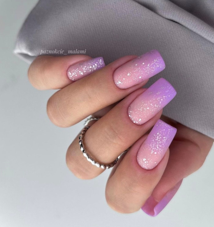 Ombre purple glitter fade nails