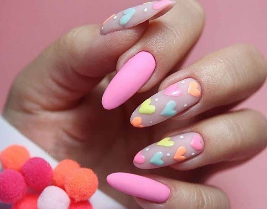 Pastel heart almond nails