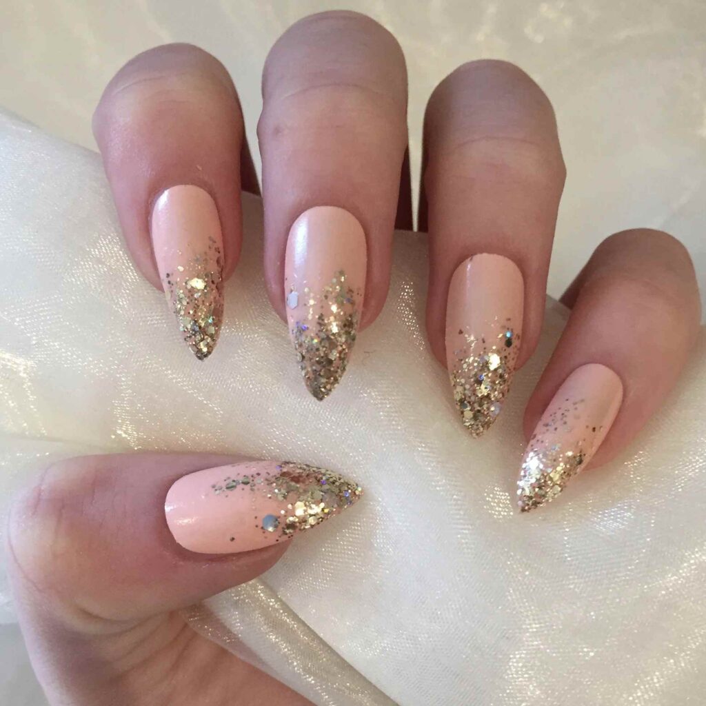 Peach glitter nails