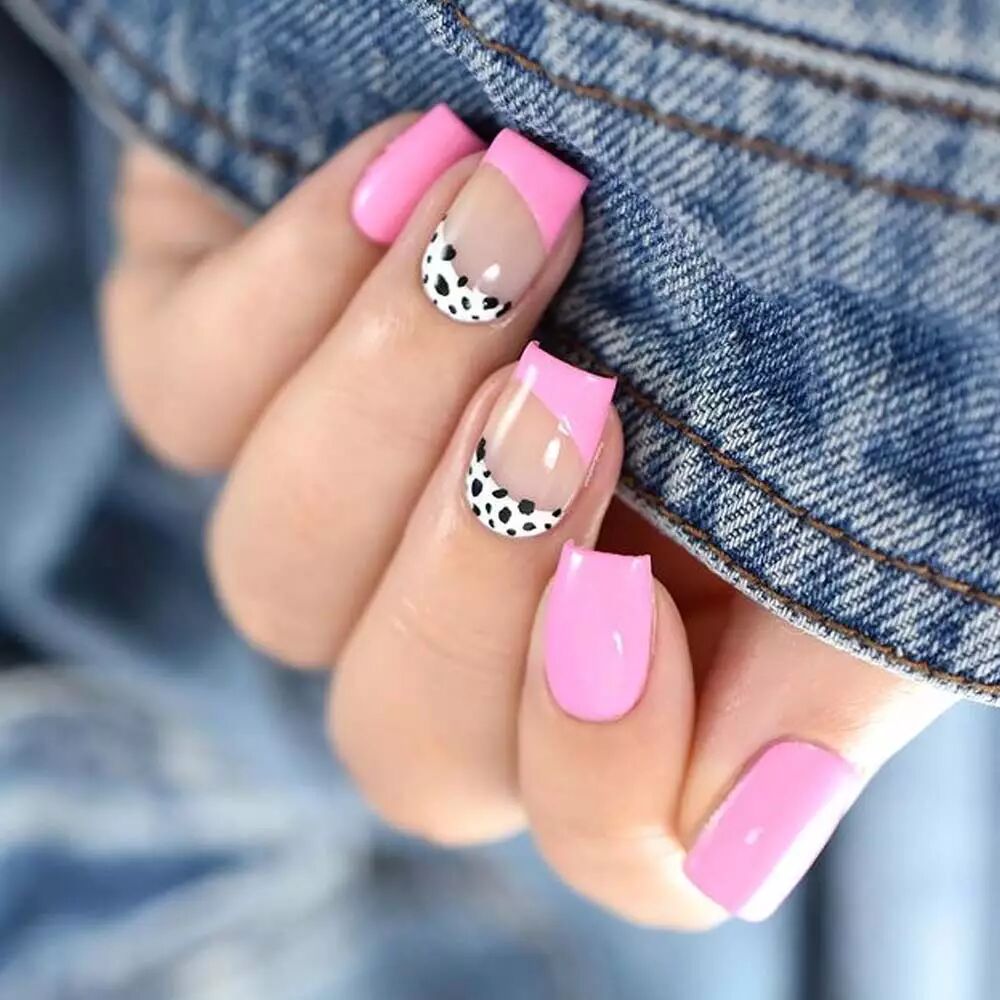 Pink and black dalmatian animal print nails
