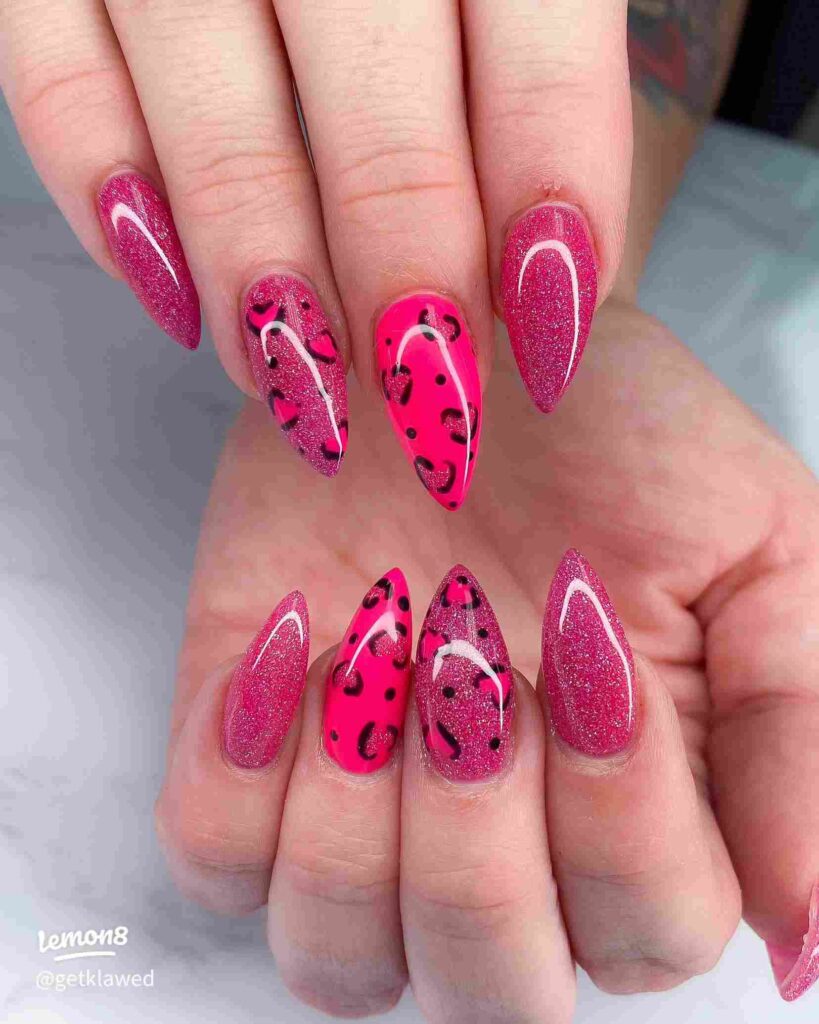 Pink leopard print nails