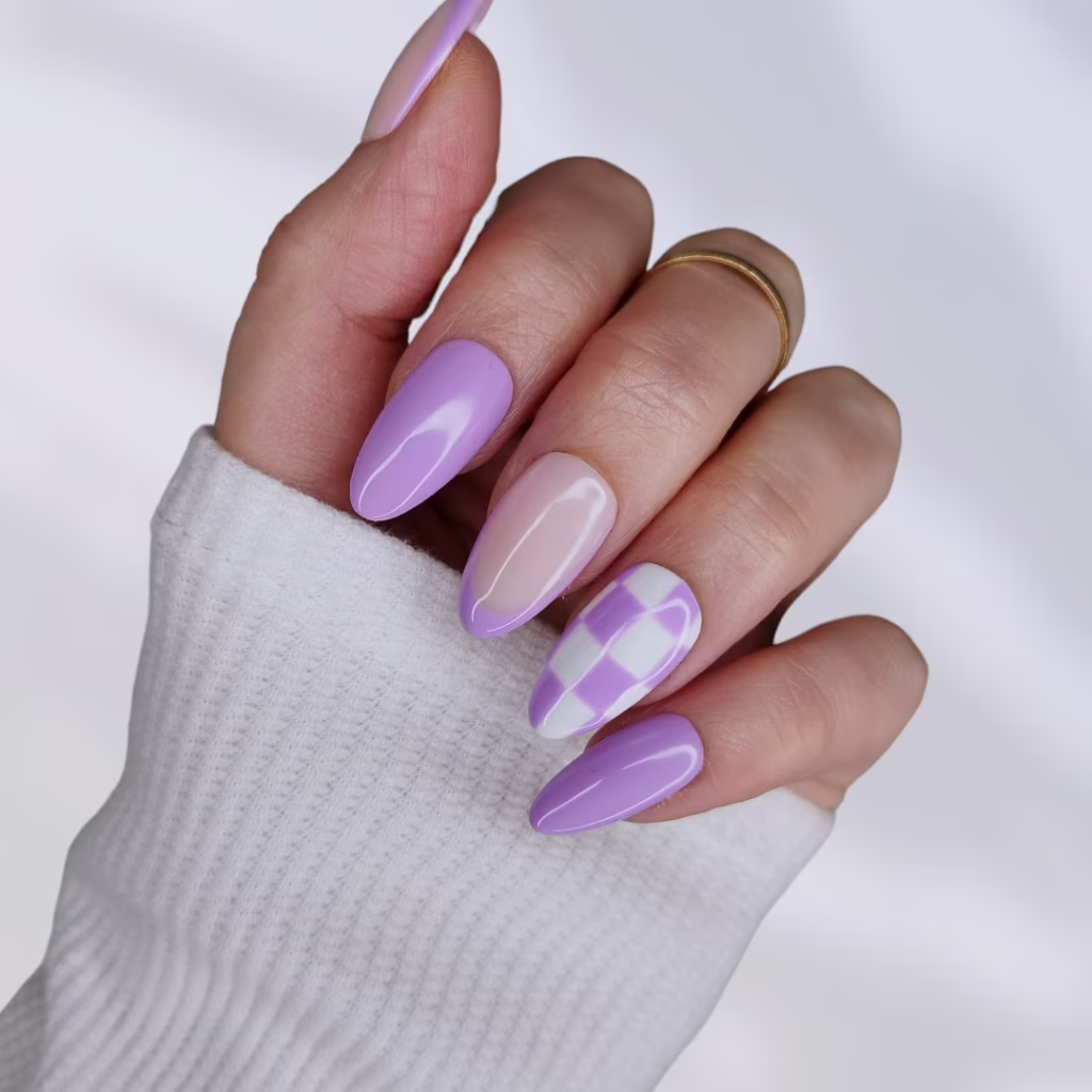 Purple and white checkered board nails