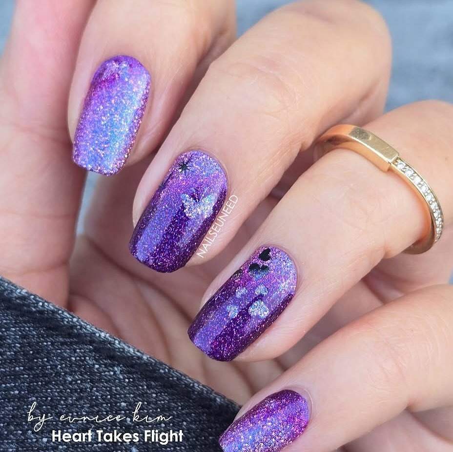 Purple glitter lace nail art
