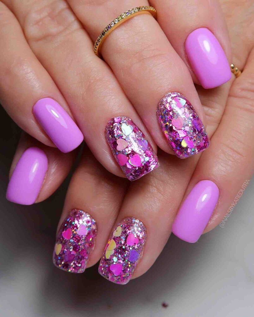 Purple glitter stiletto snowflake nails