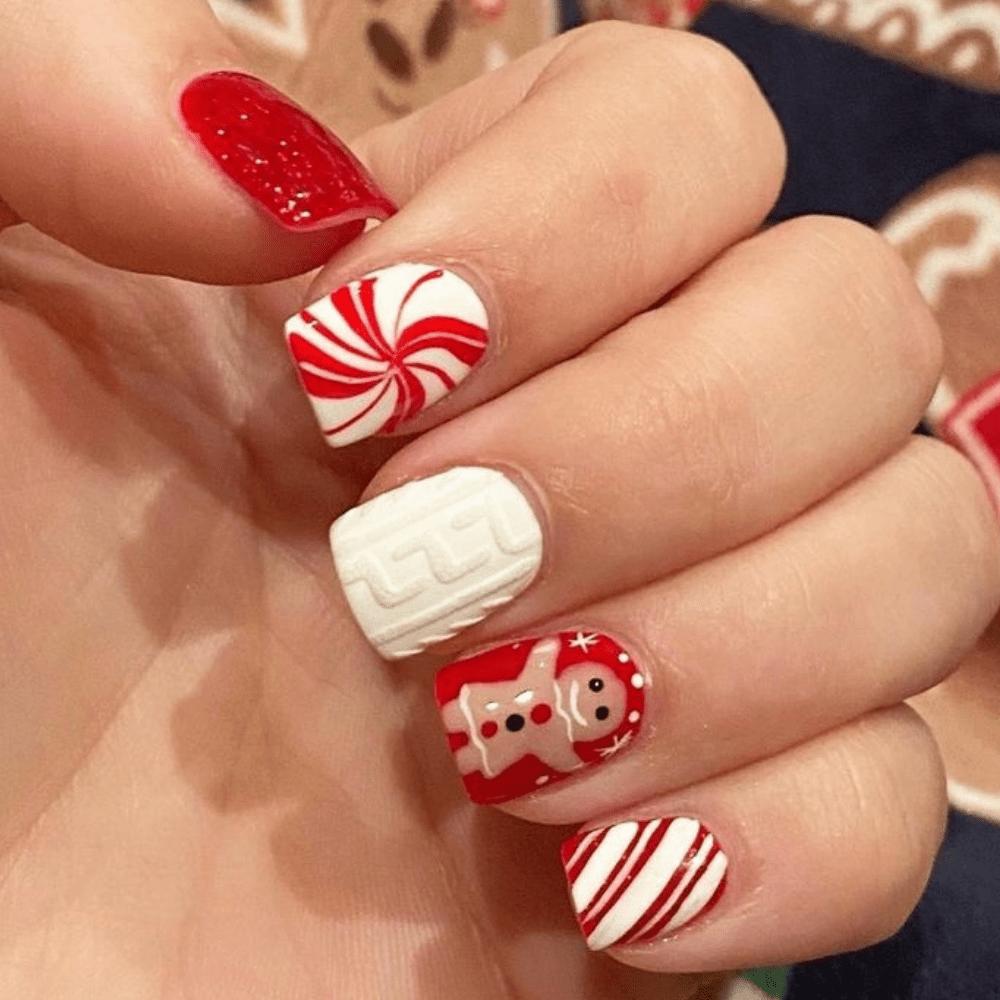 Christmas nail art on short nails