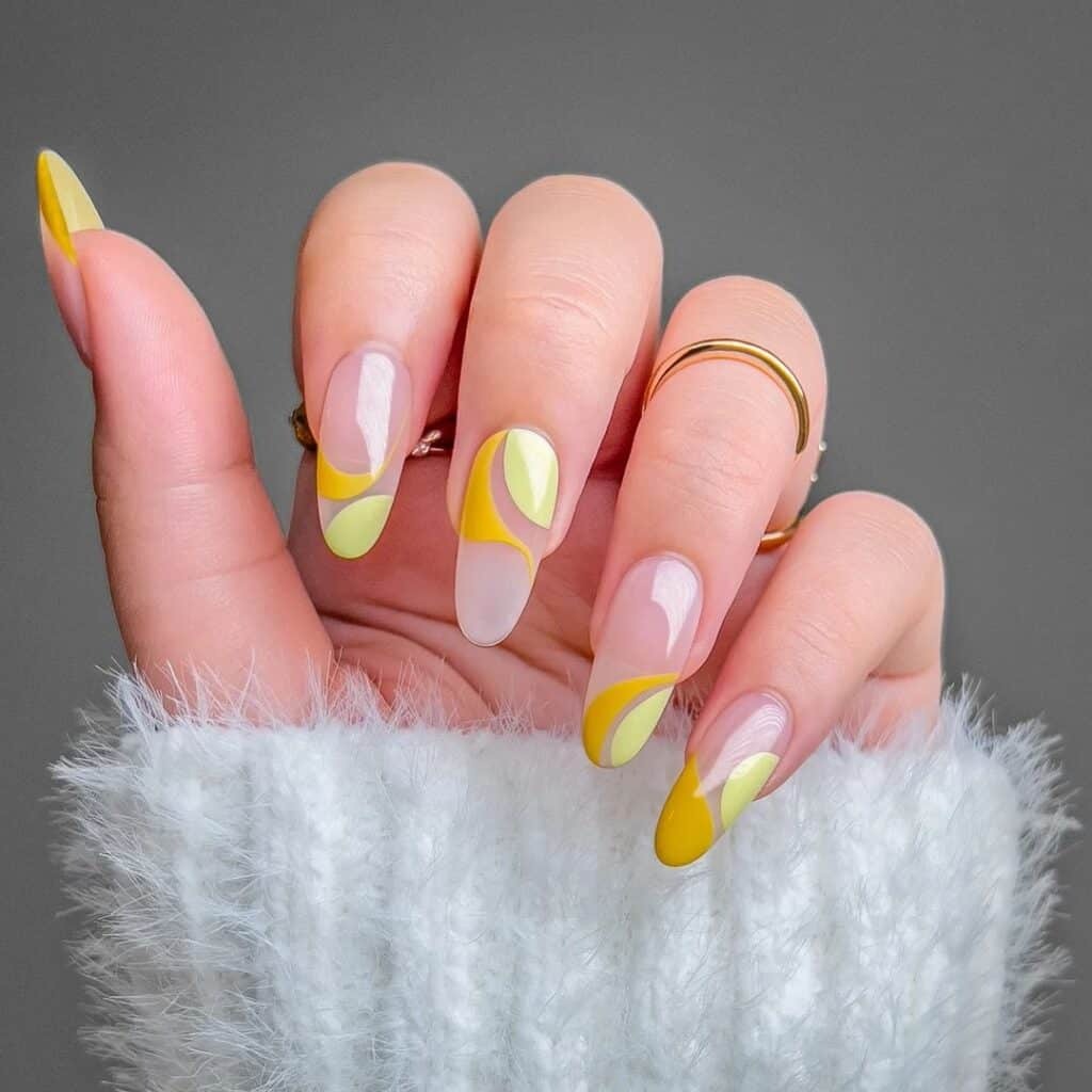 Yellow swirls manicure