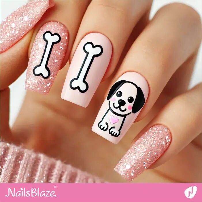 glittery pink puppy dog nails
