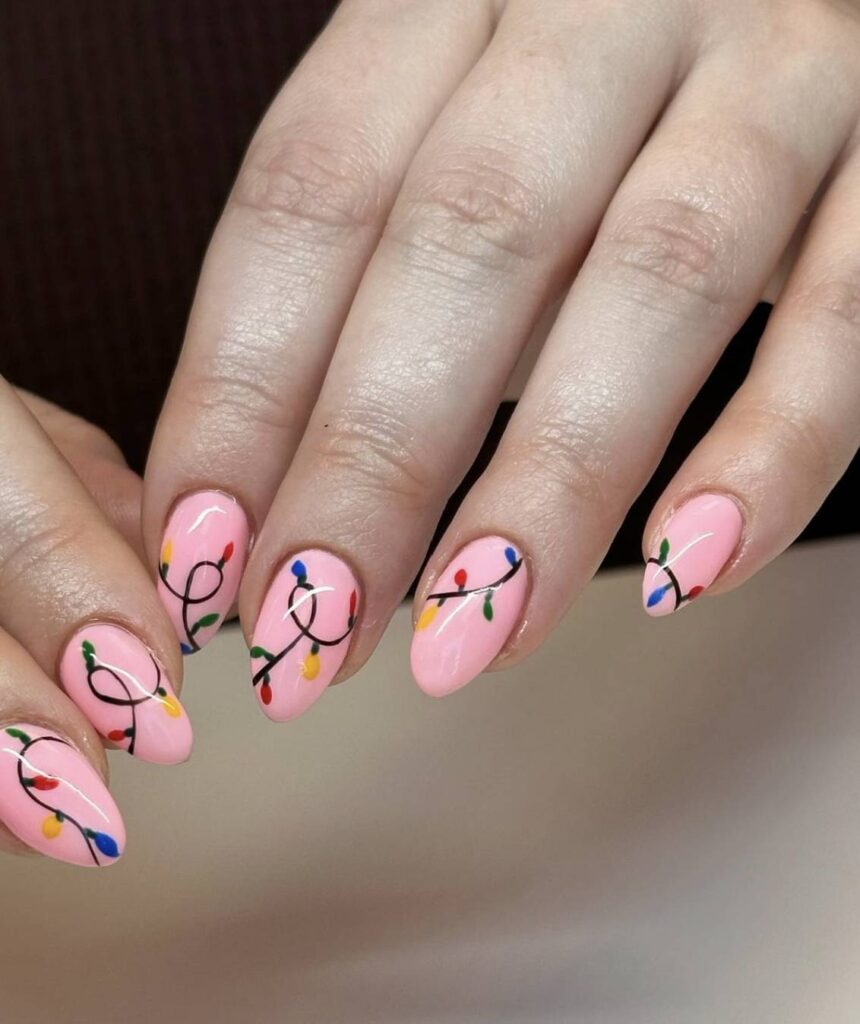 Pink christmas nails with design