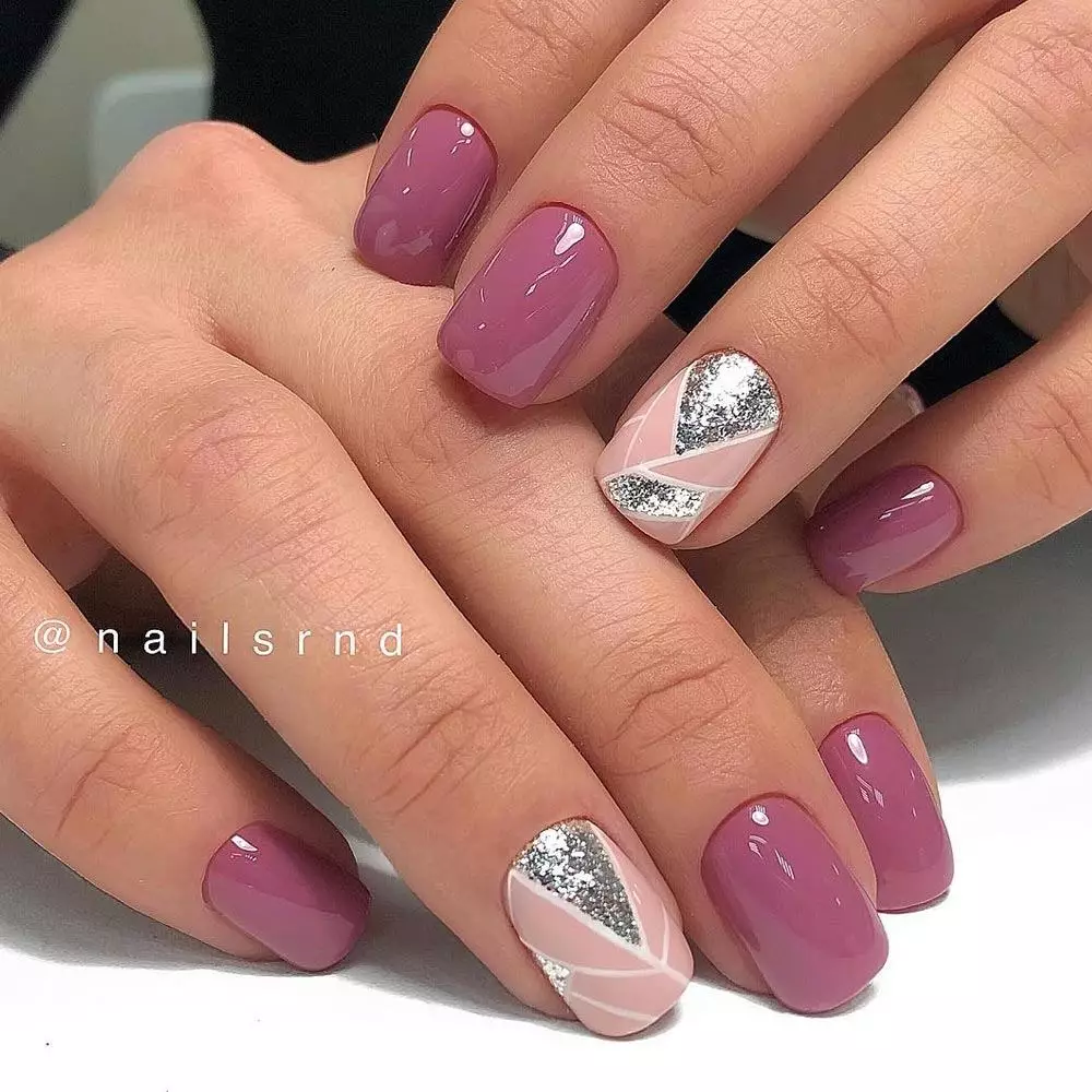 mauve color nail art on short nails