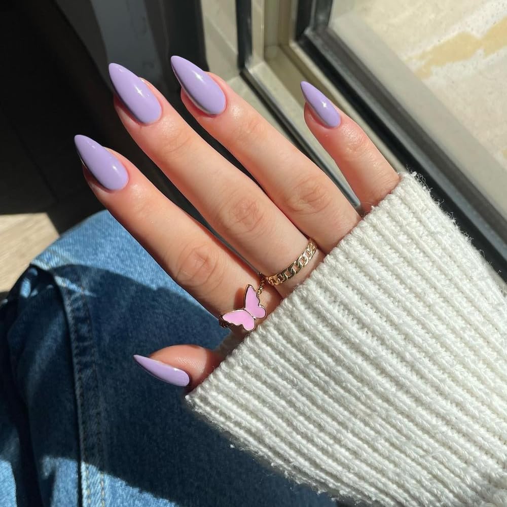 pastel purple almond shape nails