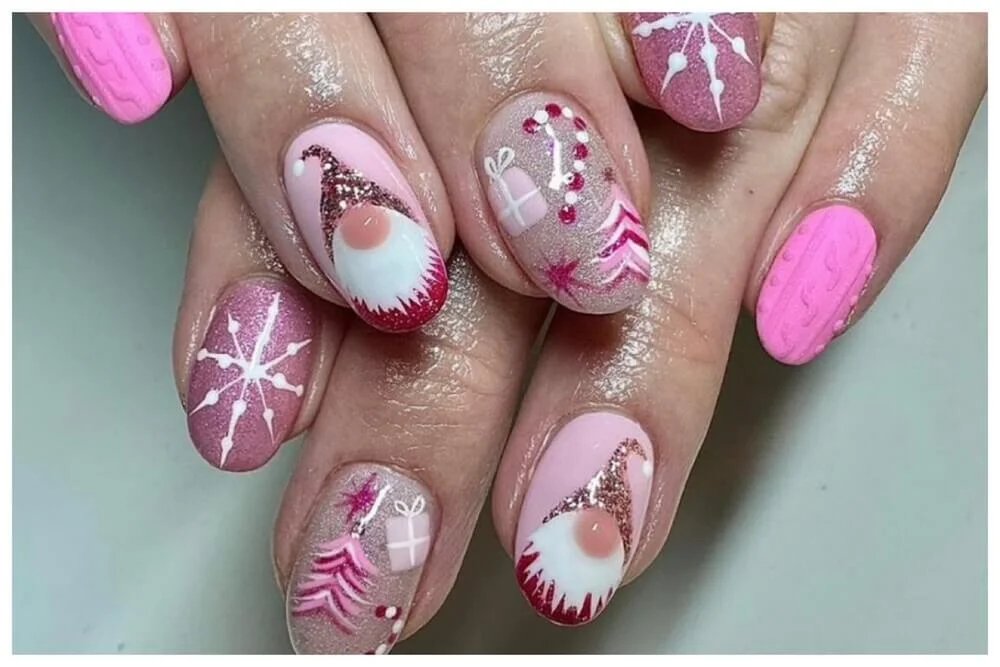 pink christmas nail designs
