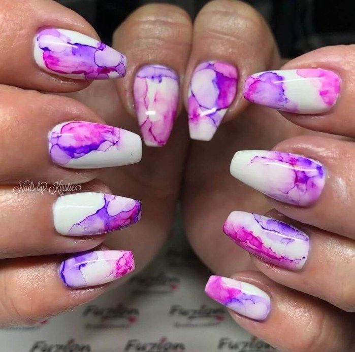 purple and pink water color nails