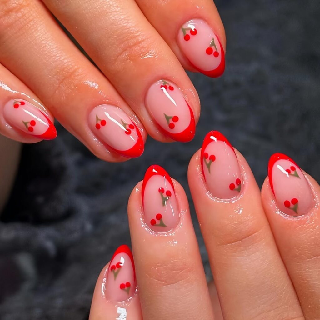 Round Shaped Cherry Red Nails