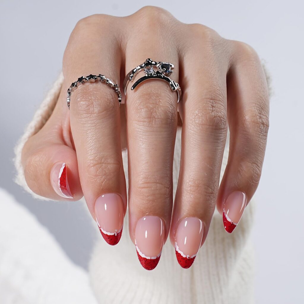 red And white frecnch tip almond nails