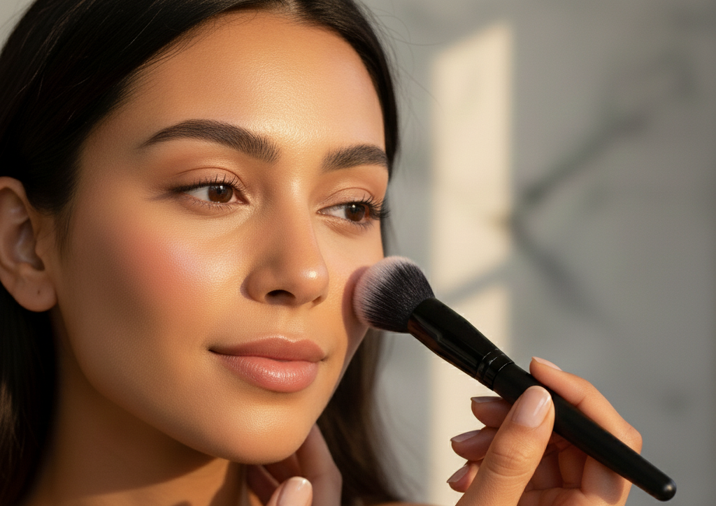 Applying cream blush