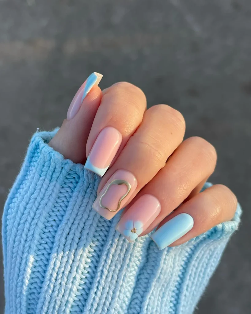 light blue and gold nail designs
