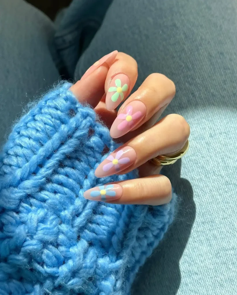 floral easter nail designs in pastel colors