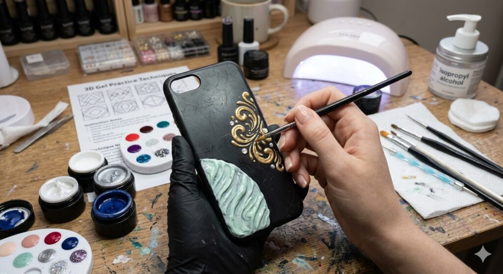 practicing nail art on old phone case